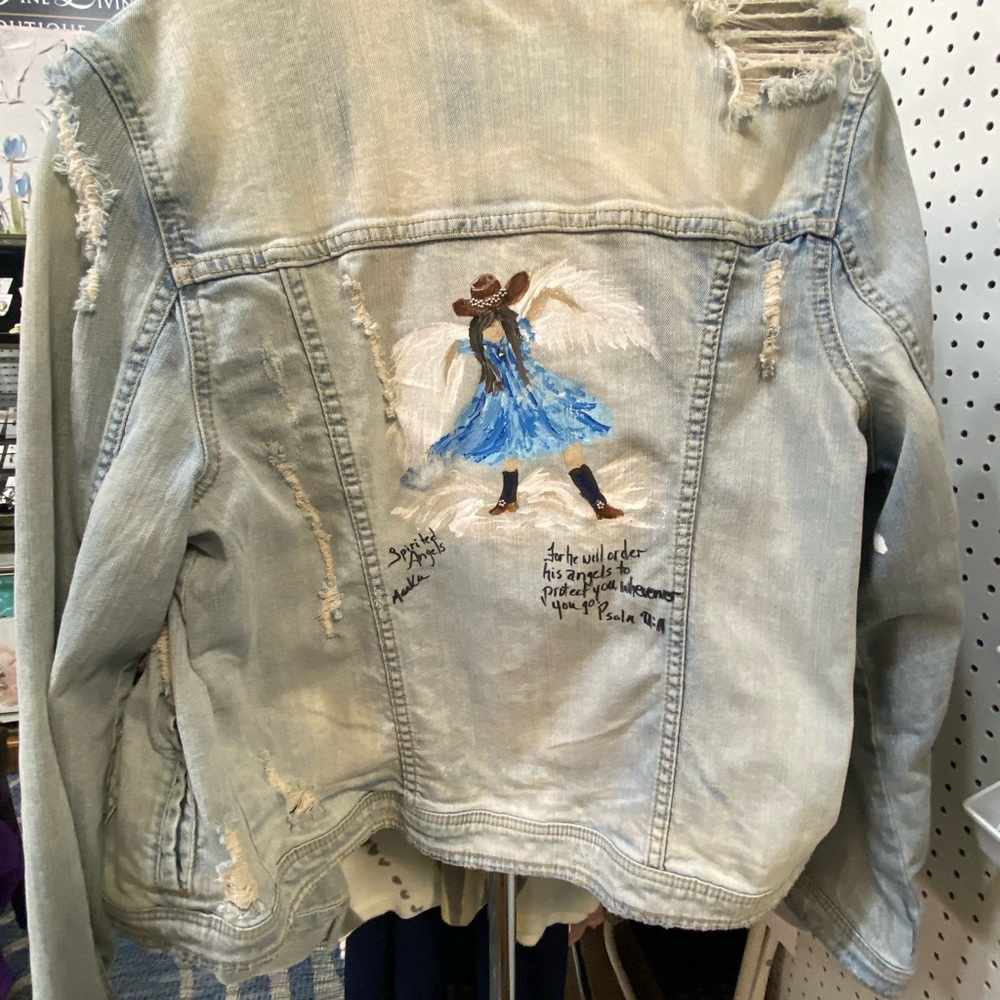 Aeropostale Distressed HandPainted Angel Denim Jacket - Picture 2 of 7